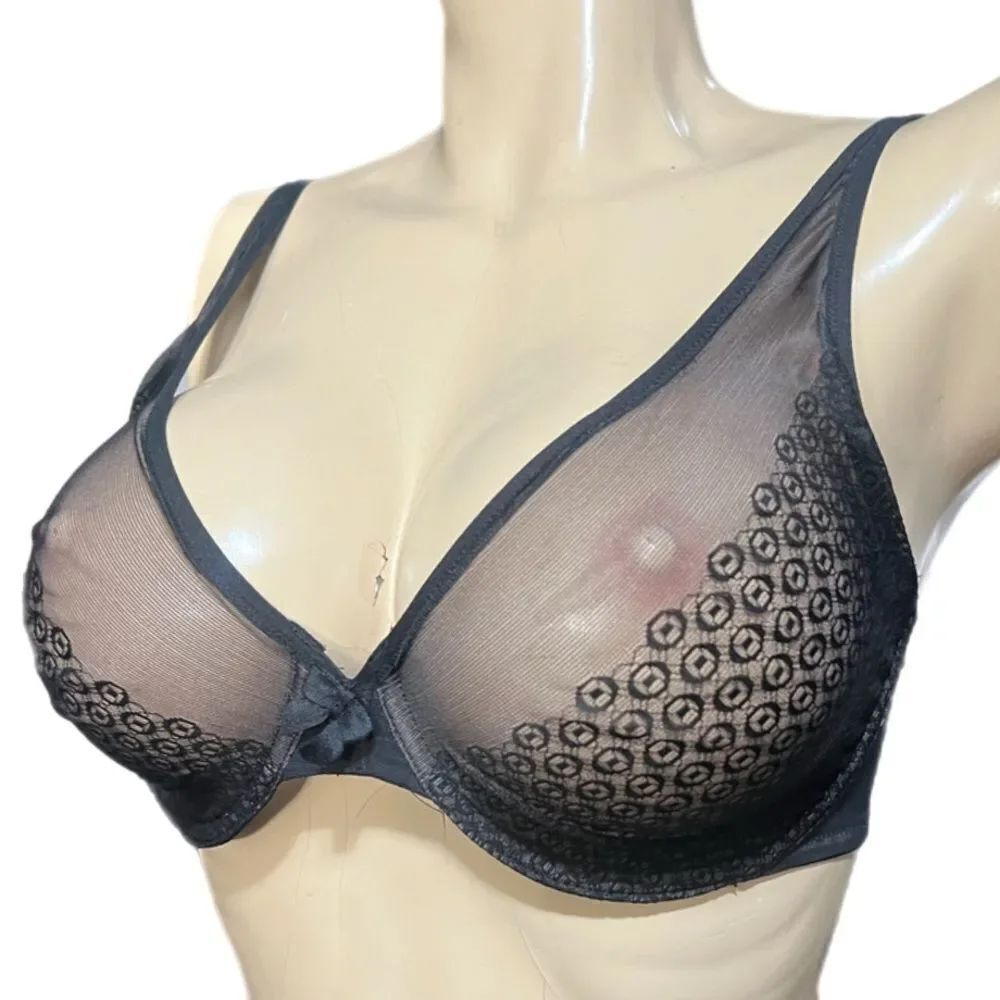 Victoria’s Secret Unlined Demi Sexy Sheer Mesh Bra black 36B